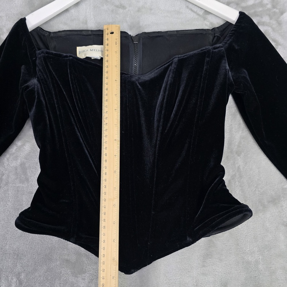 Jessica McClintock Velvet VTG Long Sleeve Bone Corset 8 Whimsigoth Witchy Gypsy - Picture 7 of 10